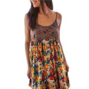Natural Life Floral Boho Mini Dress Mixed Print Multicolor Spring Sundress Small